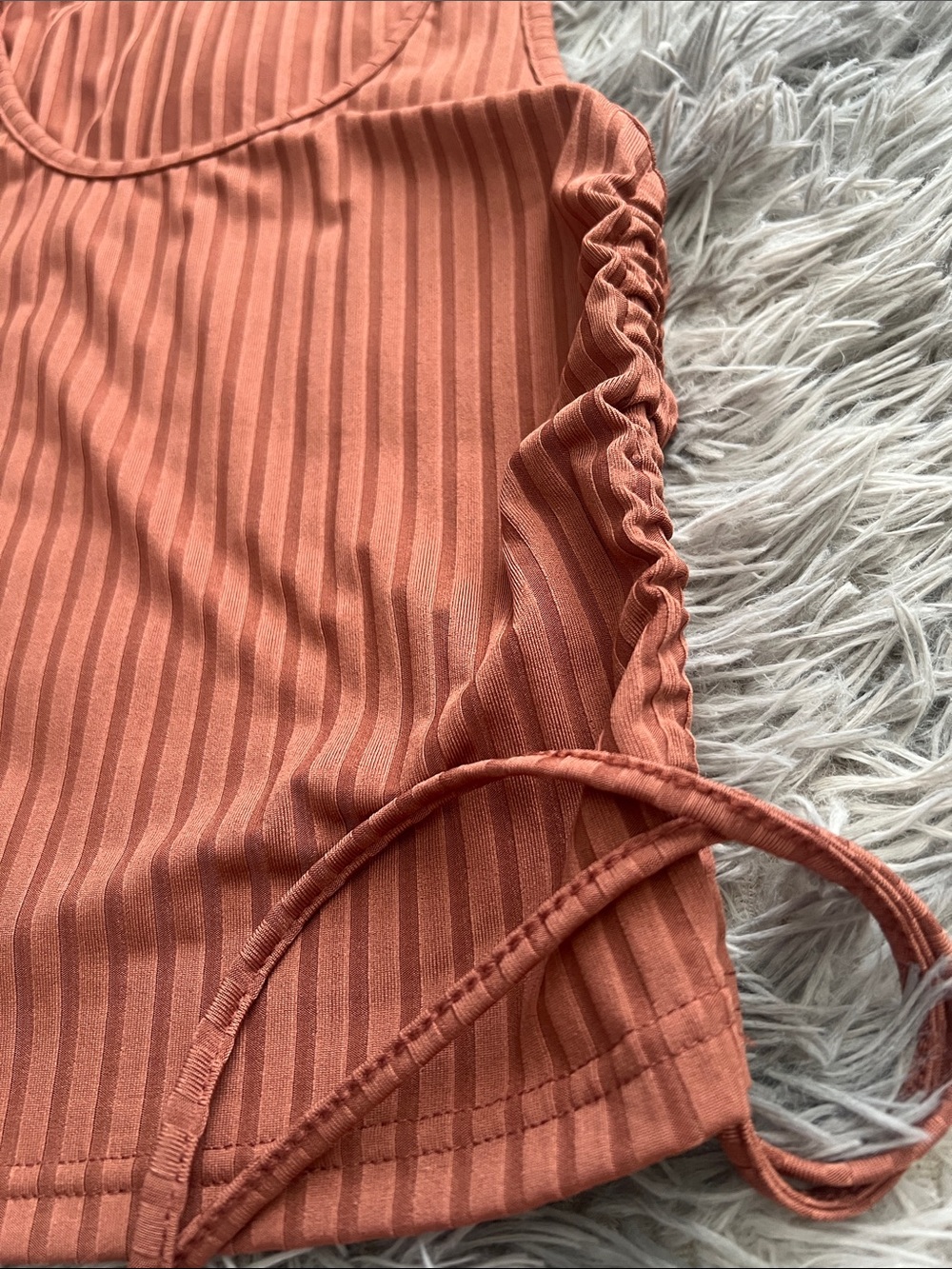 Rust Ribbed Tank Top with Side Ties - Picture 2 of 4